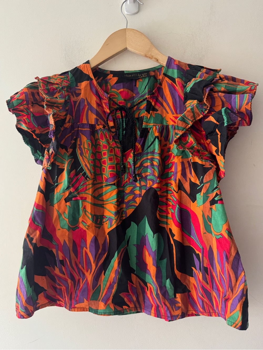 House of Harlow 1960 Short Ruffle Sleeve Nicole Richie Vibrant Print Top